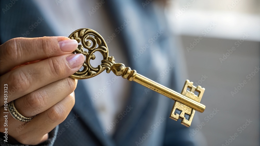 A close-up of a hand holding an ornate golden key, symbolizing opportunity, mystery, and elegance. A perfect concept for luxury, success, or storytelling themes. A close-up of a hand holding an ornate golden key, symbolizing opportunity, mystery, and elegance. A perfect concept for luxury, success, or storytelling themes.