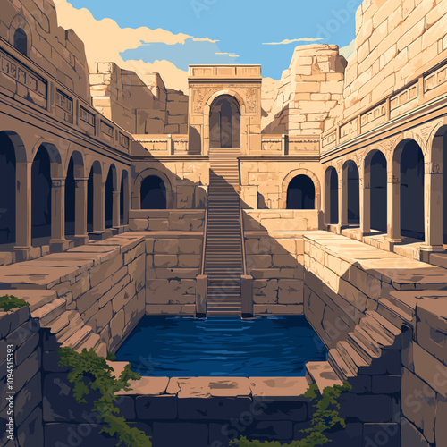 Illustration of an Ancient Indian Stepwell
