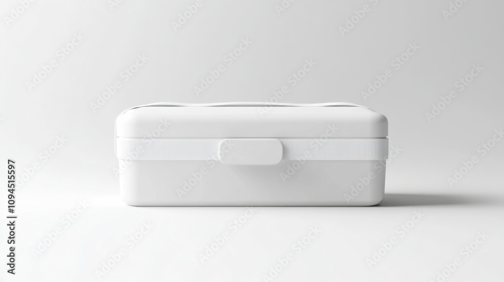 White lunch box mockup with a handle, set against a seamless white background for food branding White lunch box mockup with a handle, set against a seamless white background for food branding