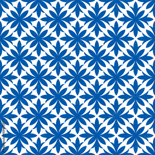 Seamless pattern with blue abstract flowers