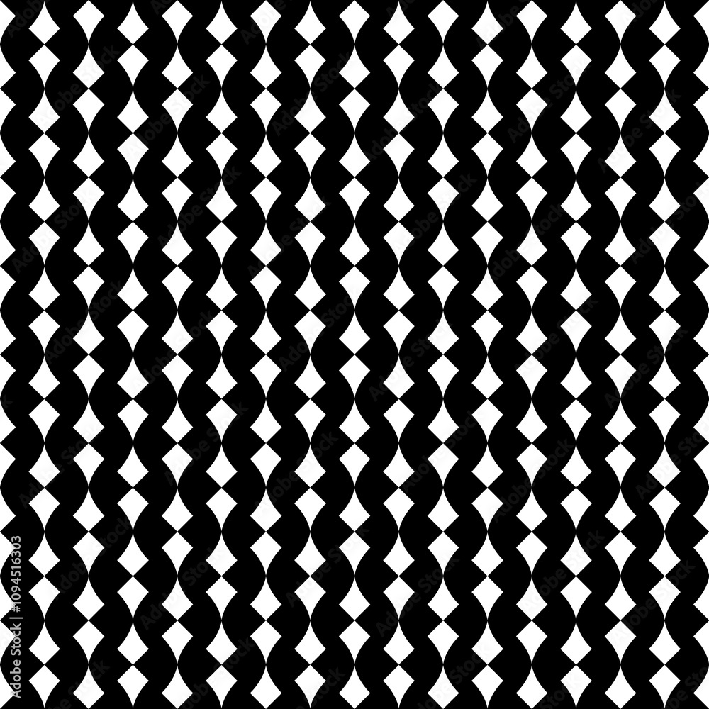 Seamless pattern with geometric motifs in black and white