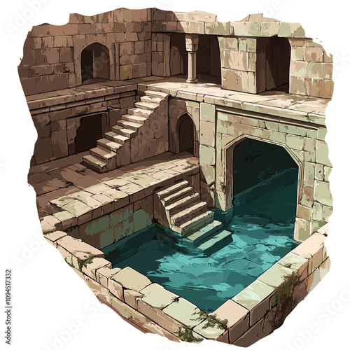 Illustration of an Ancient Indian Stepwell