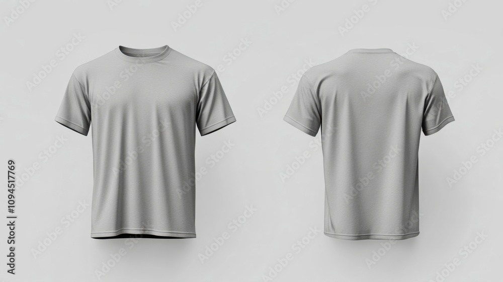 Grey male t-shirt mockup displayed from front and back views for fashion apparel design Grey male t-shirt mockup displayed from front and back views for fashion apparel design