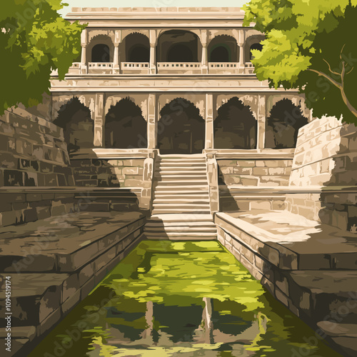 Illustration of an Ancient Indian Stepwell