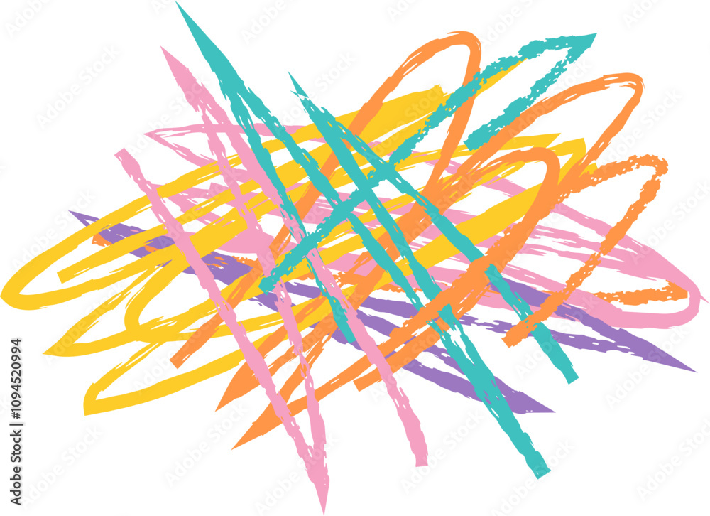 Colorful crayon scribble, squiggle and hand drawn shape, abstract illustration Colorful crayon scribble, squiggle and hand drawn shape, abstract illustration