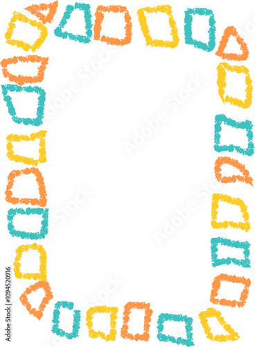 Doodle kids frame, hand drawn scribble decoration border for kindergarten or school album photo. Chidren crayon drawing. Cute color pencil ornament, 