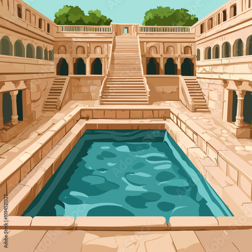 Illustration of an Ancient Indian Stepwell
