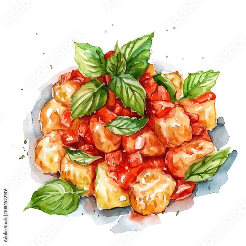A watercolor painting of Potato Gnocchi, isolated on a white background. Potato Gnocchi vector.