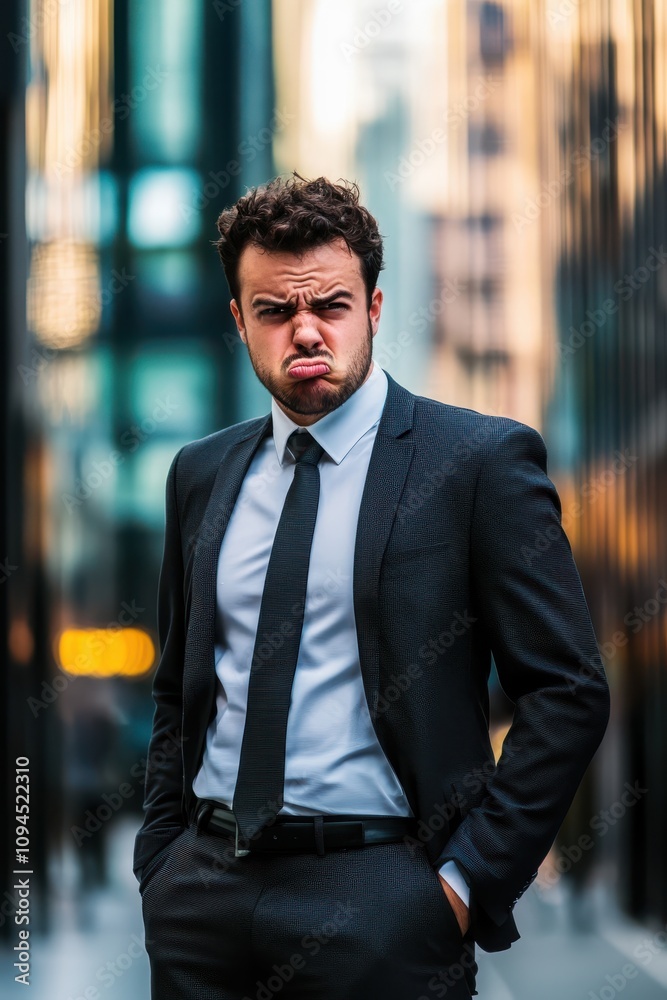 Fototapeta premium Businessman with disgusted expression on urban city street