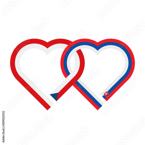 heart shaped ribbon of czech republic and slovakia flags intertwined. vector illustration isolated on white background