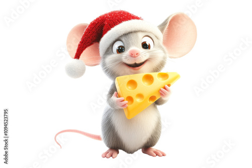 Festive mouse holding cheese holiday scene animation indoor setting cheerful concept