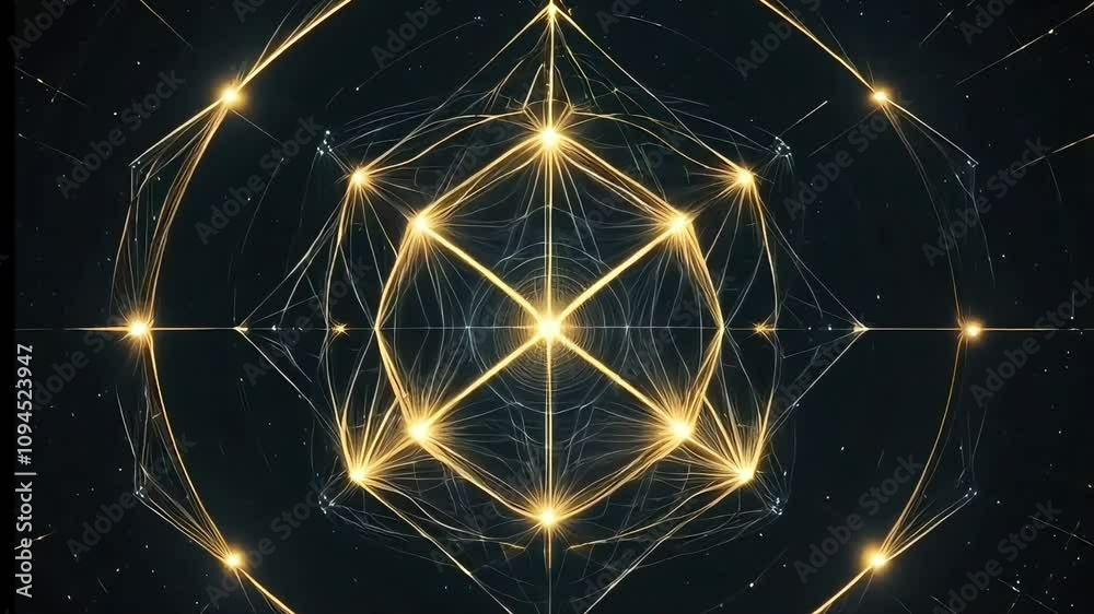 Sacred Geometry Golden Mandala with Glowing Light Connections