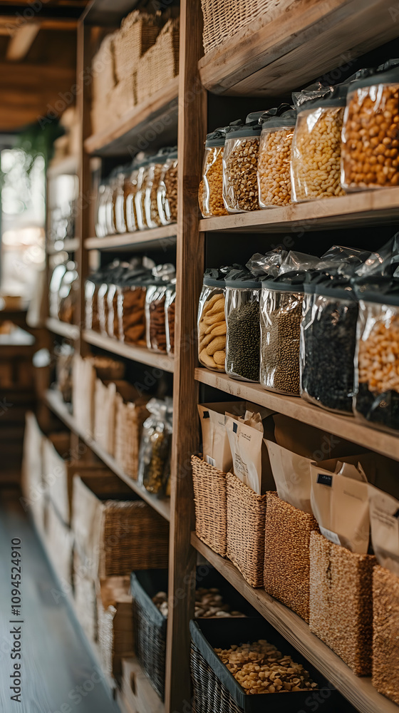 Fototapeta premium Zero Waste Store Featuring Bulk Food in Sustainable Packaging 