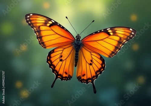 Colorful butterfly perched on a vibrant flower in a lush garden during golden hour