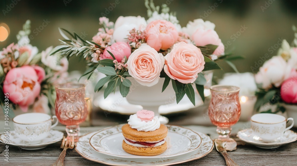 Delicious dessert table with floral arrangements outdoor setting delight Delicious dessert table with floral arrangements outdoor setting delight