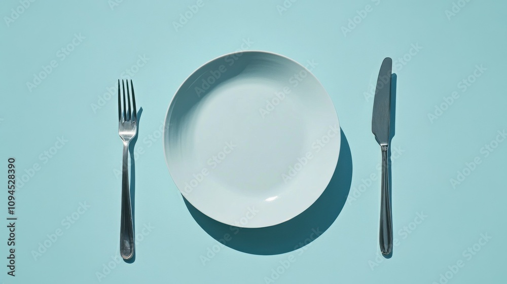 Shiny cutlery arranged beside a simple, modern dish Shiny cutlery arranged beside a simple, modern dish