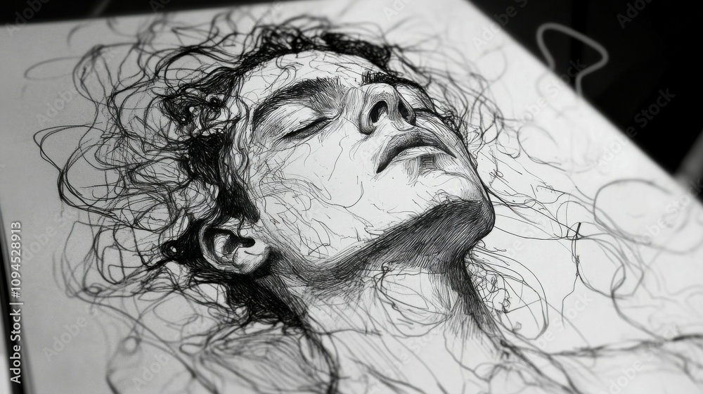 Fototapeta premium Sketch or scribble made on paper while daydreaming or multitasking.