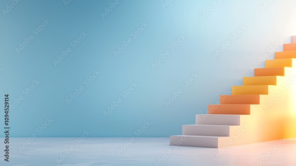Fototapeta premium Glowing Polygonal Stairs Representing Career and Business Growth