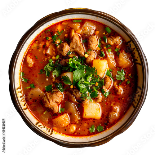 A bowl of Mutton Curry isolated on a transparent background