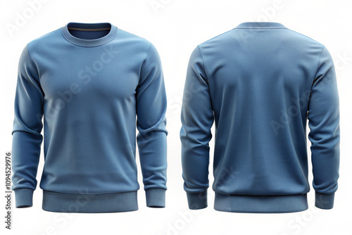 long sleeve sweatshirt mockup. Blue sweater mockup template, Blank sweater template, front and back view, isolated on white background