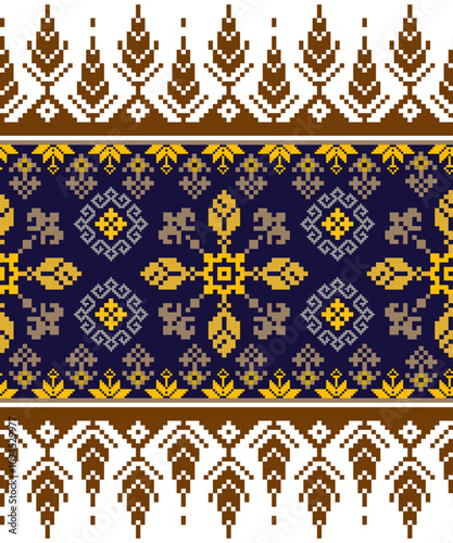 Abstract art for background, print, fabric, handmade, embroidery, Pixel pattern, seamless Geometric ethnic oriental, carpet, wallpaper, clothing, wrapping, Batik, fabric, and illustration embroidery.