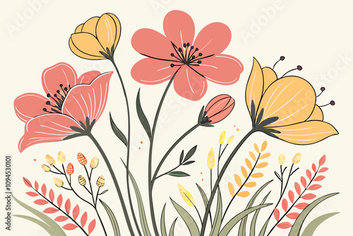 Watercolor Flowers in Pink, Orange, and Yellow