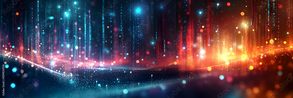 Abstract 3D Digital Data Stream Background with Glowing Particles and Vibrant Colors Abstract 3D Digital Data Stream Background with Glowing Particles and Vibrant Colors