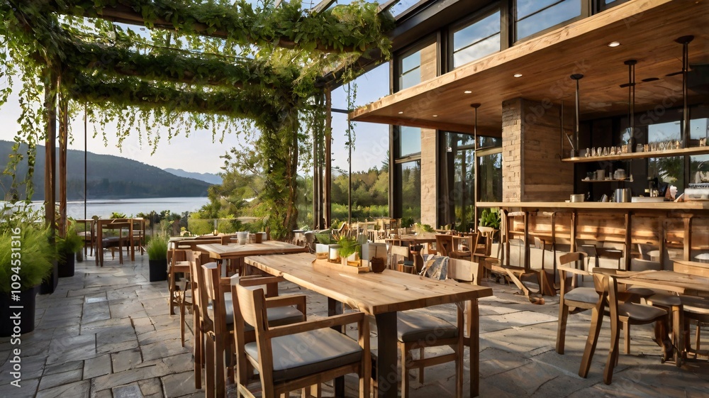 Modern Outdoor Patio Dining with Pergola, Warm Lighting, and Lush Greenery in Contemporary Design V8 Modern Outdoor Patio Dining with Pergola, Warm Lighting, and Lush Greenery in Contemporary Design V8