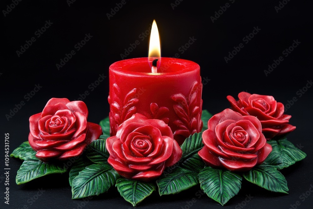 candle and rose petals on deep black background candle and rose petals on deep black background