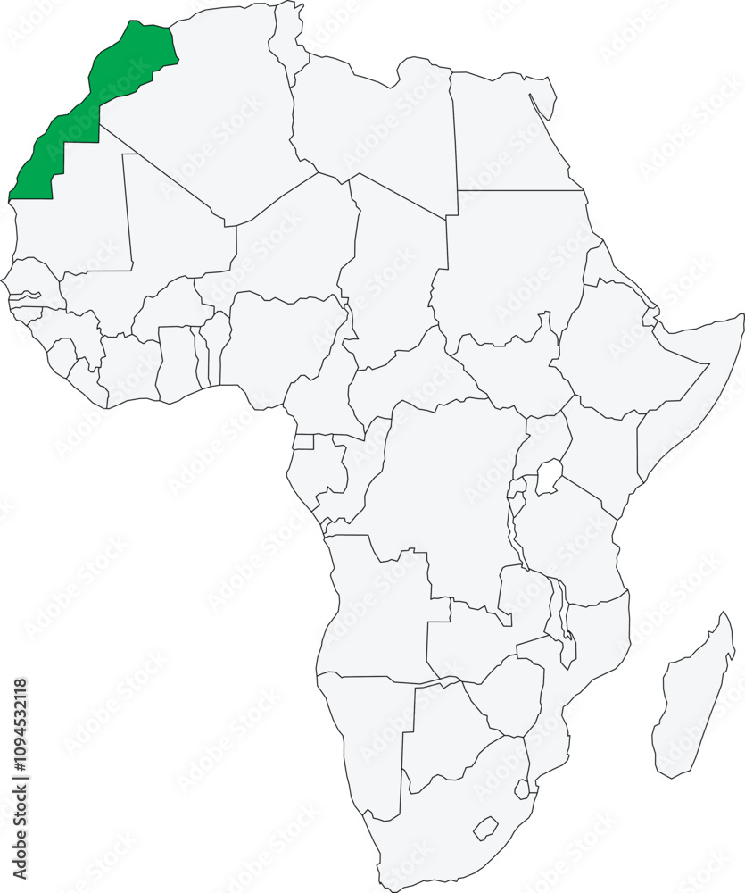 Vector illustration of the detailed national location map of MOROCCO within the great continent of Africa Vector illustration of the detailed national location map of MOROCCO within the great continent of Africa