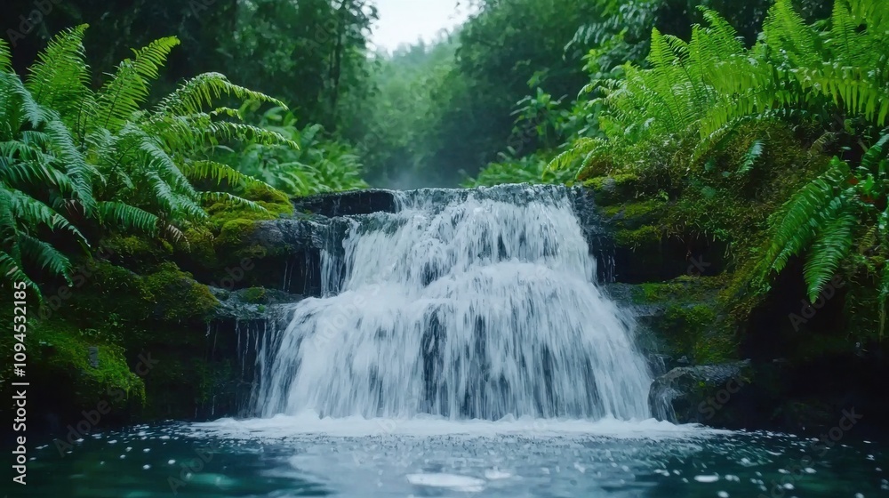 Majestic waterfall flowing through lush forest nature scene tranquil Majestic waterfall flowing through lush forest nature scene tranquil