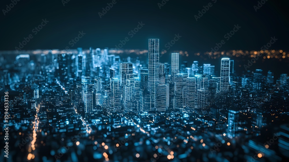 Obraz premium Digital technology X-ray city architecture illustration poster background