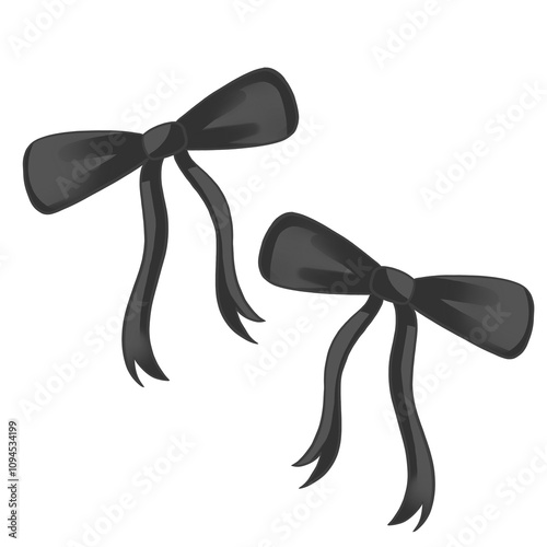 black bow with ribbon on transparent background
