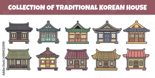 Korean traditional house vector illustration set