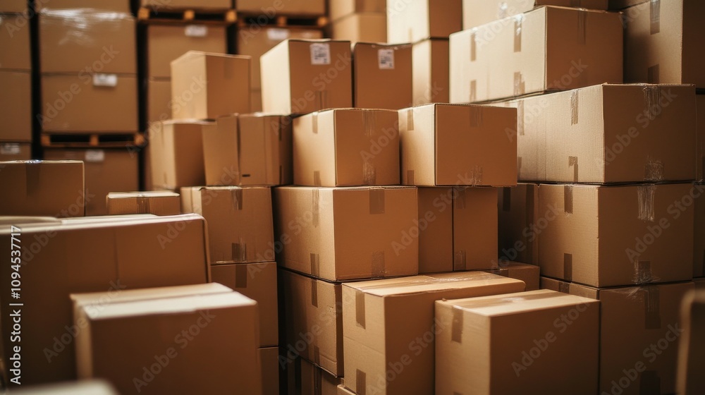 Stack of boxes neatly arranged at a warehouse, awaiting dispatch. Stack of boxes neatly arranged at a warehouse, awaiting dispatch.