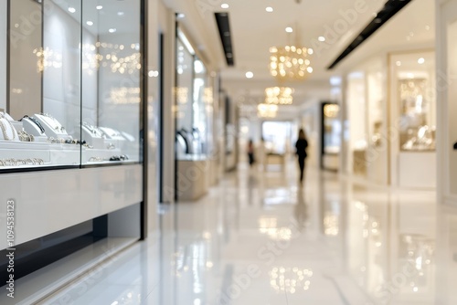 Luxurious shopping experience in a modern jewelry store with sleek displays a...