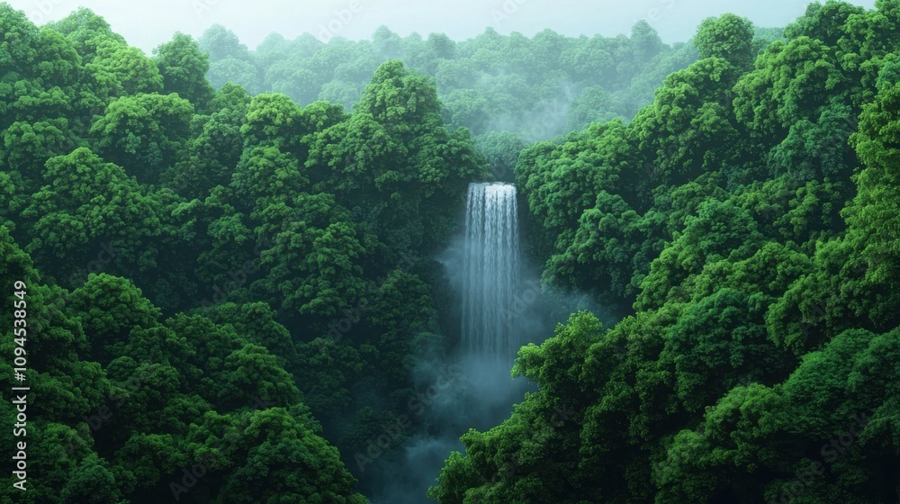 Waterfall in lush forest nature landscape tranquil environment aerial view Waterfall in lush forest nature landscape tranquil environment aerial view