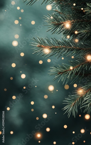 Twinkling festive lights and evergreen branches create a cozy holiday atmosphere