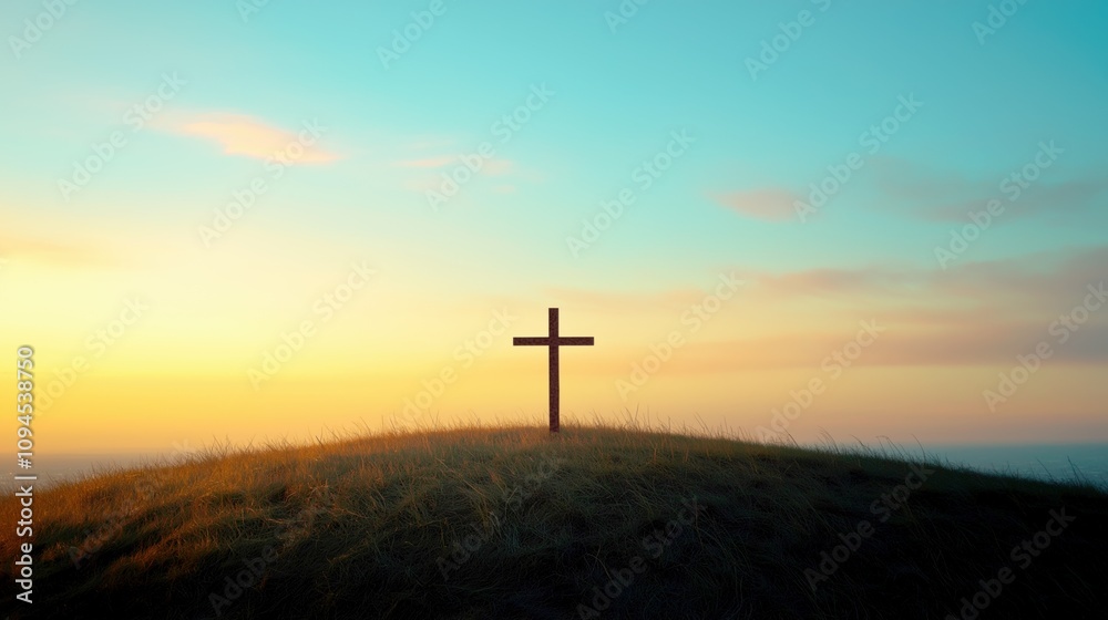 Silhouette of wooden Christian cross on open field during sunset Silhouette of wooden Christian cross on open field during sunset