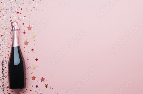 Celebratory drink with pink background and colorful confetti scattered around