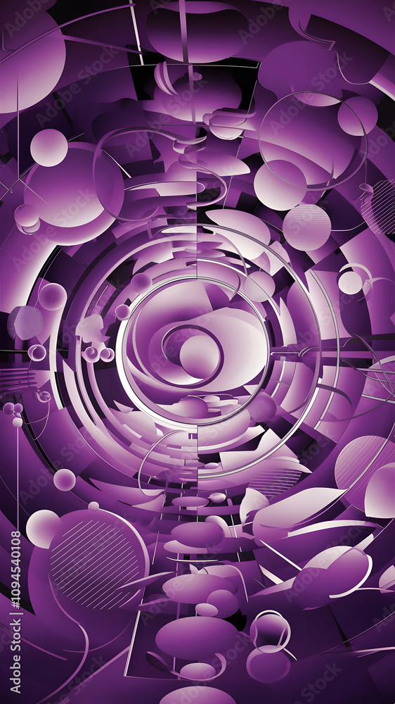 Fototapeta premium astel Geometric Shapes and Circles Wallpaper with Lavender and Purple Accents - Modern Design