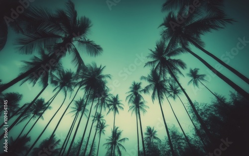 Palm trees swaying under a bright blue sky in a sunny tropical location