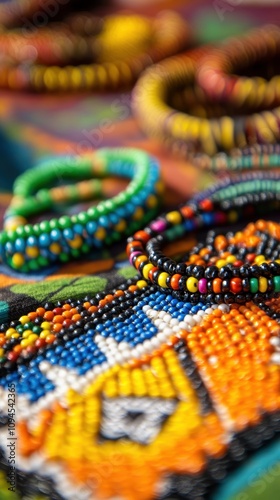 Vibrant beaded bracelets and necklaces are attractively arranged, capturing attention at a market