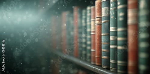 Detailed view of antique books on shelves in a cozy library setting
