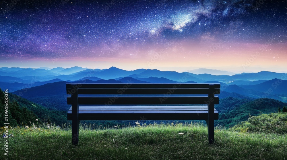 Serene Park Bench Overlooking Rolling Hills at Dusk