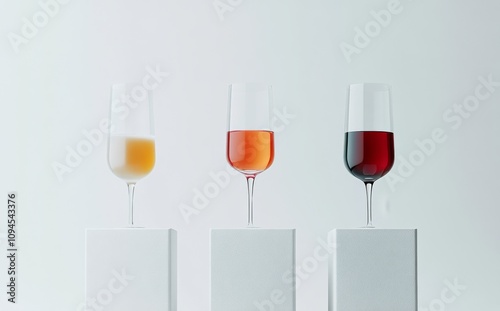 Modern wine glasses arranged elegantly on a neutral background highlighting t...