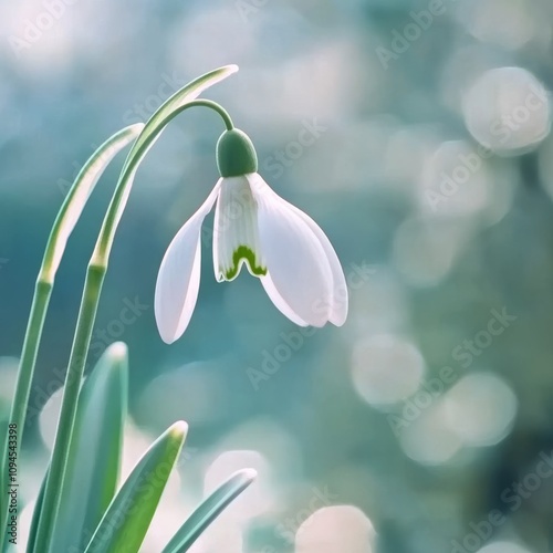 Snowdrop flower blooming in a tranquil garden during early spring