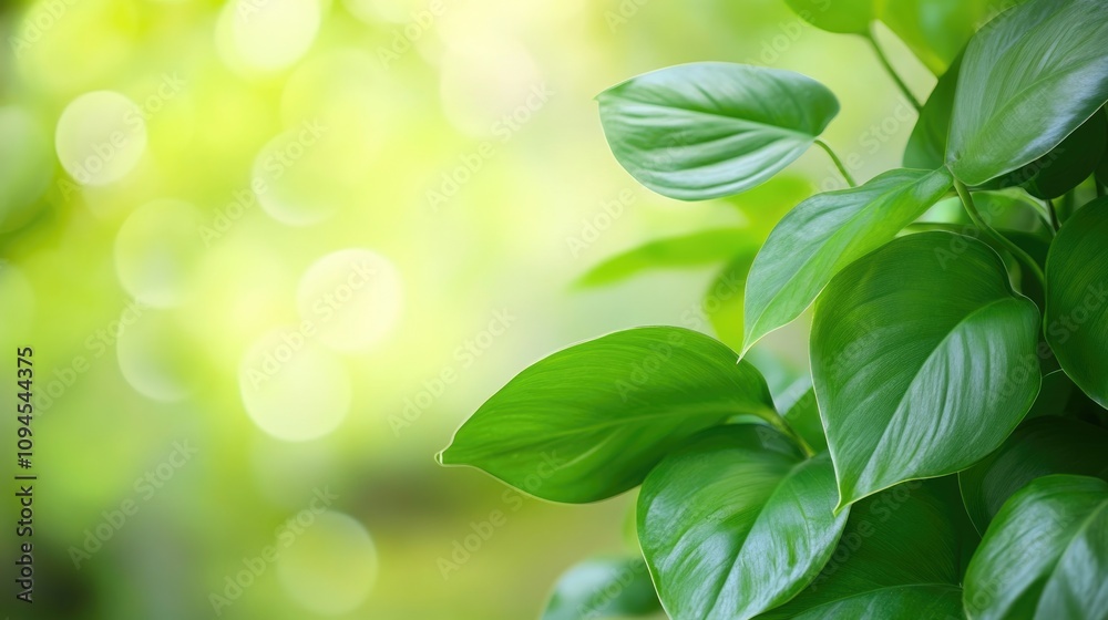 Close-up of vibrant green leaves with a soft, blurred background ideal for banners or templates for text overlays. Perfect for nature-themed designs. Close-up of vibrant green leaves with a soft, blurred background ideal for banners or templates for text overlays. Perfect for nature-themed designs.