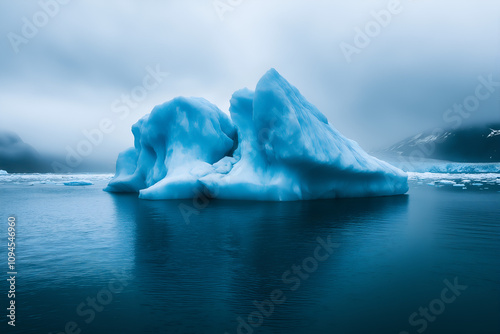 Hugh white iceberg floats in the ocean with a view underwater.  photo