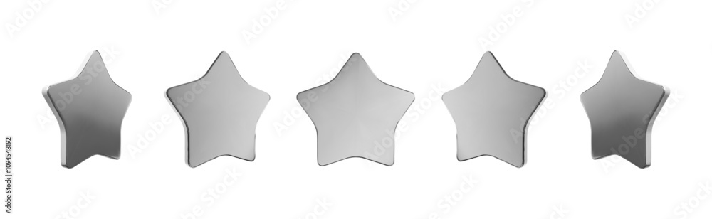 Sleek metallic star shapes aligned for modern design concepts and ratings Sleek metallic star shapes aligned for modern design concepts and ratings